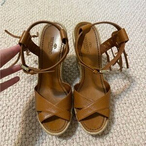 Valentino Garavani Leather Wedge With Fringe Detail Size 39 1/2